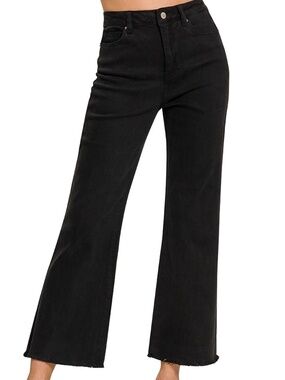 293 - Black Wide Leg Cropped Denim